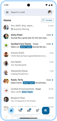 Google Chat mobile redesign screenshots